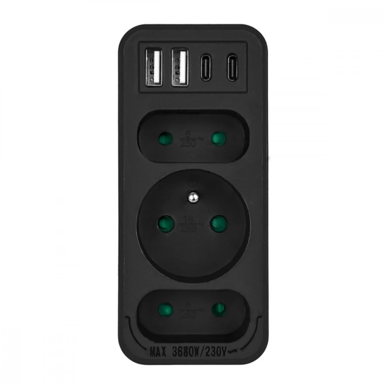 Maclean Rozdzielacz na 3 gniazdka MCE248 F/B 2xUSB-A 2xUSB-C czarny