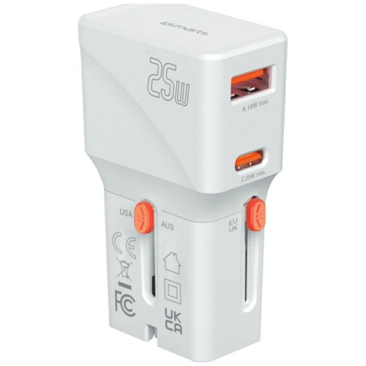 4smarts Ładowarka podróżna World Travel 25W USB-C + USB-A Biała