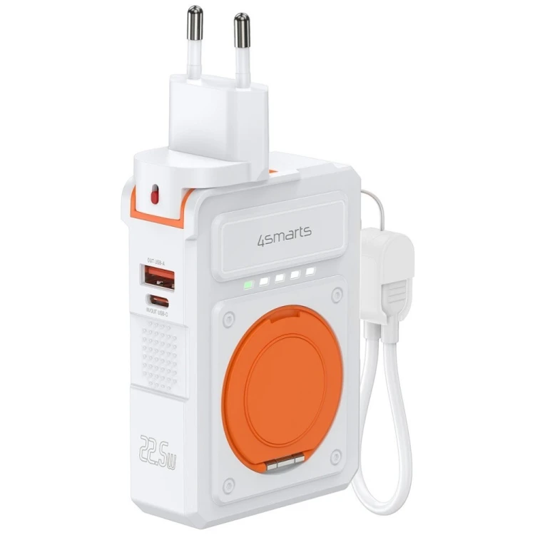 4smarts Ładowarka 6w1 Powerbank 10000mAh 22,5W Qi indukcyjne USB-C +     USB-A + kabel USB-C Biała