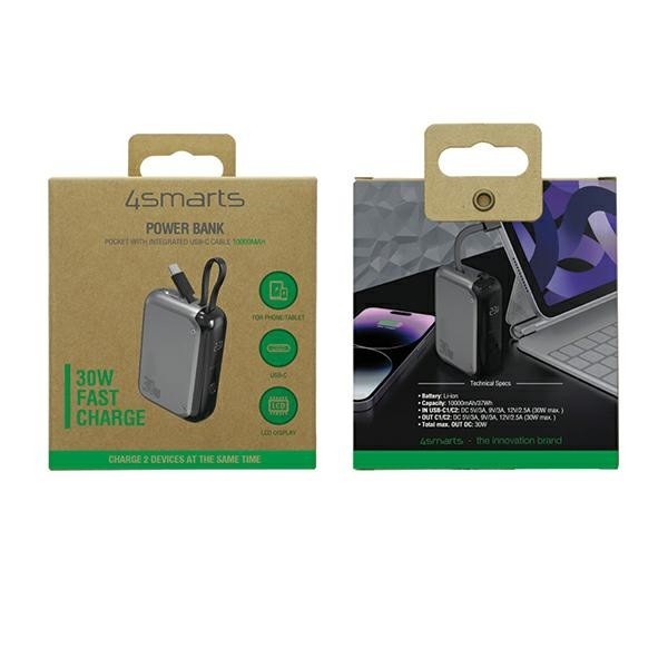 4smarts Powerbank Pocket 30W 10000mAh wbudowany kabel USB-C 15cm