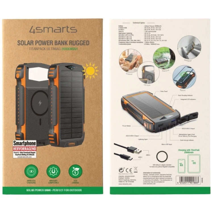 4smarts Powerbank Solarny 20000mAh TitanPack Rugged Ultimag Czarny
