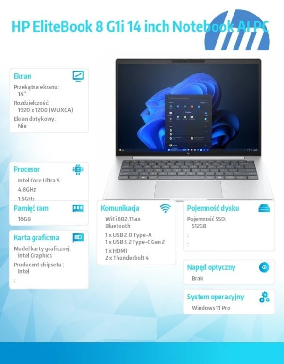 HP Inc. Notebook EliteBook 8 G1i U5-225U 512GB/16GB/W11P/14.0   C51G7ET