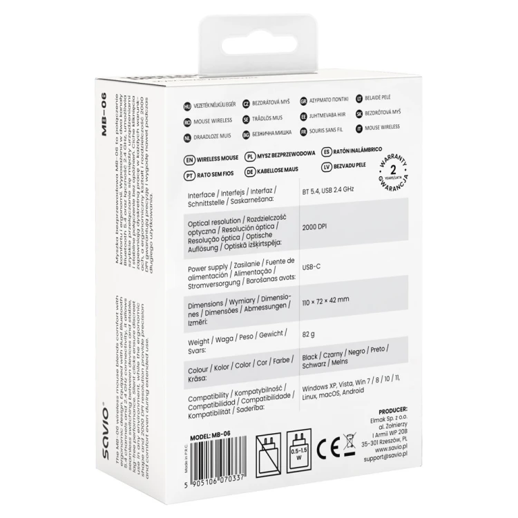 Savio Mysz bezprzewodowa MB-06 ergonomiczna 2.4 GHz