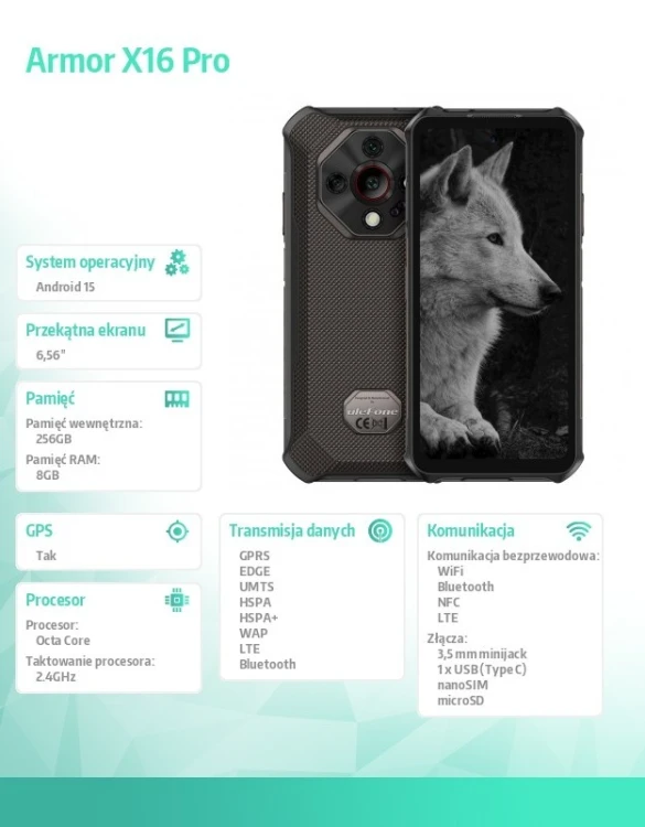 ULEFONE Smartfon Armor X16 Pro 5G 8/256GB IP69K Czarny