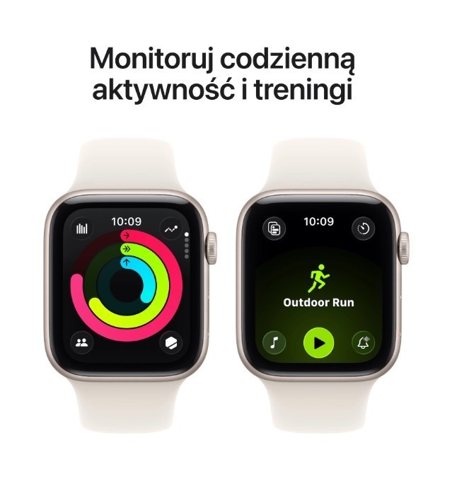 Apple Watch SE 3 GPS koperta 44 mm z aluminium w kolorze księżycowej poświaty, pasek sportowy w kolorze księżycowej poświaty - rozmiar M/L