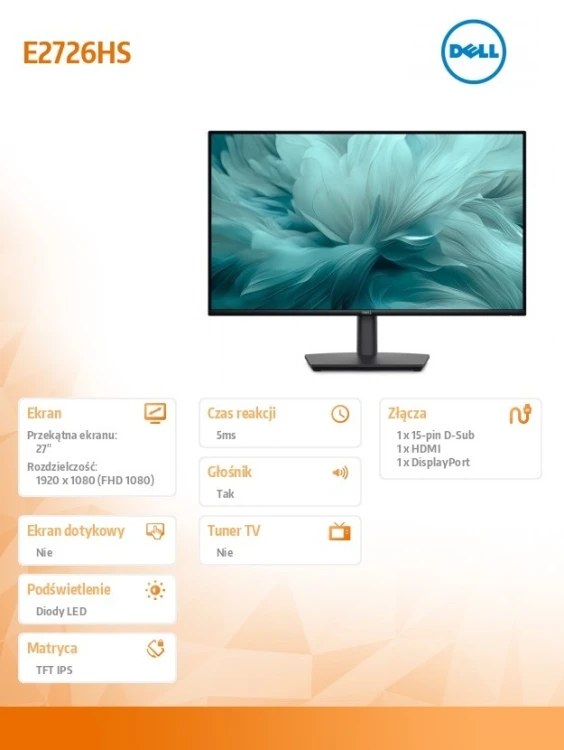 Dell Monitor Pro E2726HS 27 LED VA 1920x1080/HDMI/DP/VGA/3Y