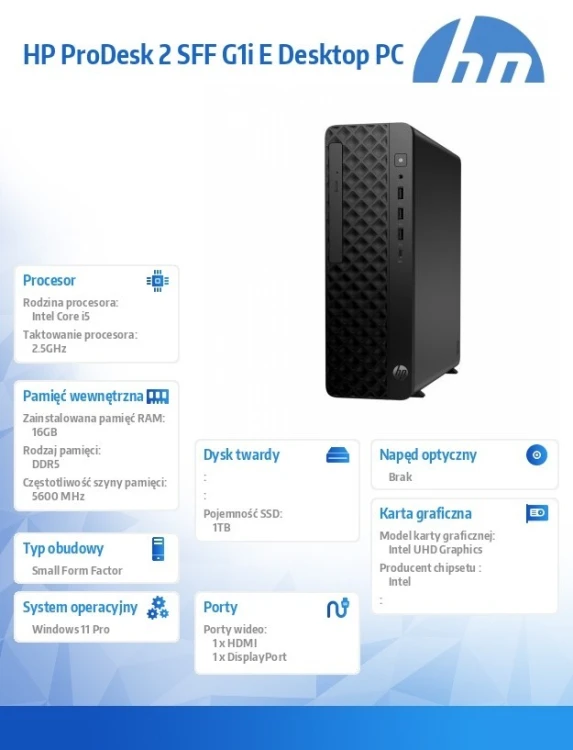 HP Inc. Komputer ProDesk 2 SFF G1i i5-14400 1TB/16GB/W11P      B6ZC7ET