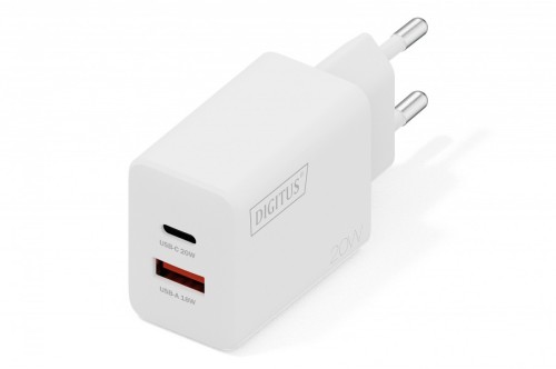 Digitus Ładowarka sieciowa 20W | 1x USB-C, 1x USB-A | PD 3.0, QC 3.0 | Biała