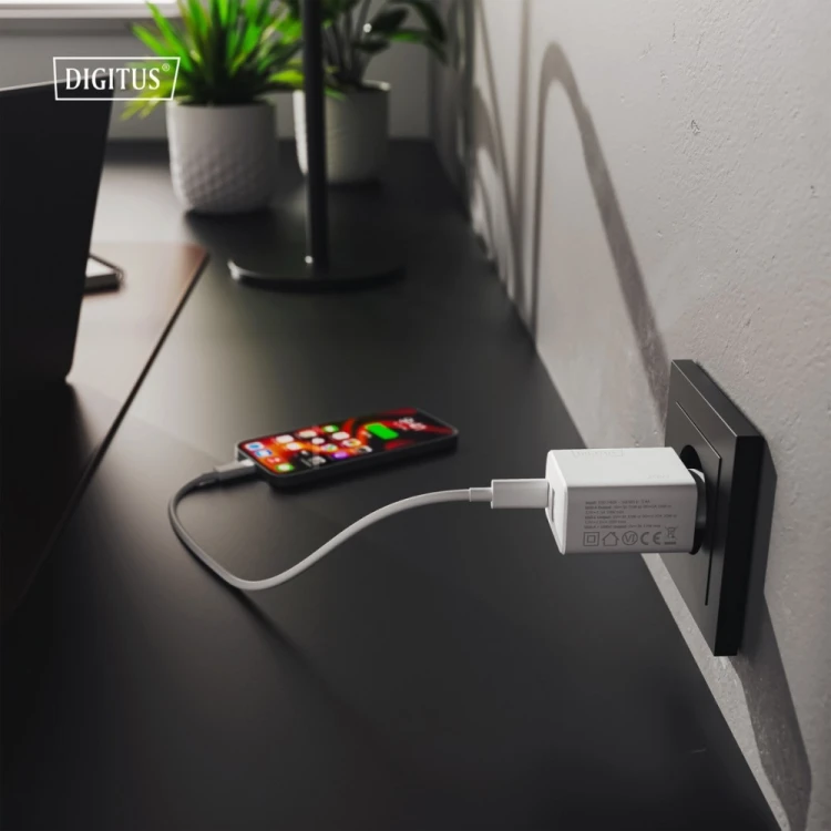 Digitus Ładowarka sieciowa 20W | 1x USB-C, 1x USB-A | PD 3.0, QC 3.0 | Biała