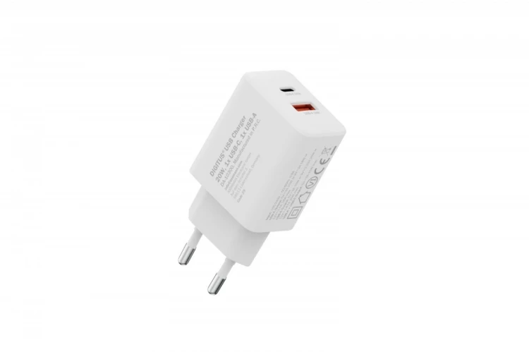 Digitus Ładowarka sieciowa 20W | 1x USB-C, 1x USB-A | PD 3.0, QC 3.0 | Biała