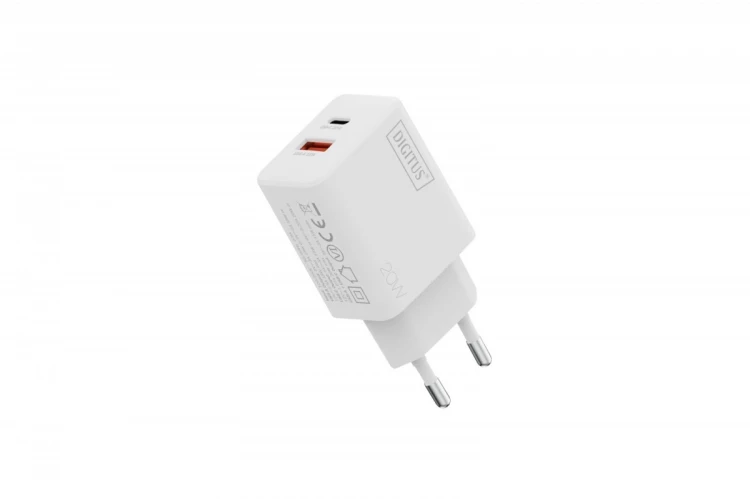 Digitus Ładowarka sieciowa 20W | 1x USB-C, 1x USB-A | PD 3.0, QC 3.0 | Biała