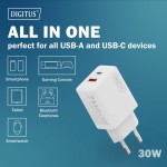 Digitus Ładowarka sieciowa GaN II 30W | 1x USB-C, 1x USB-A | PD 3.0, QC 3.0 | Biała