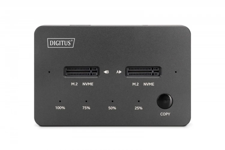 Digitus Stacja dokująca dysków z funkcją klonowania | USB-C 3.1 Gen2 10Gbps | SSD M.2 NVMe (max. 2x 4TB) | Funkcja Offline Clone | Czarna