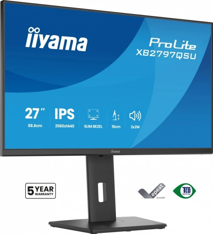 IIYAMA Monitor ProLite  27 cali XB2797QSU-B1 IPS,QHD,2xHDMI,DP,350cd,75Hz,1000:1,     USB HUB,x4 ((2x Type-A v.3.2 Gen 1 (5Gbps, 4.5W) 2x Type-C (5Gbp