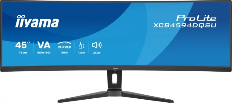 IIYAMA Monitor ProLite 44.5 cala XCB4594DQSU-B1 ,VA,DQHD,2xDP,2xHDMI,1500R,32:9,      450 cd/m2,  3000:1, USB HUB x4 (2x Type-A, 2x Type-C), 2 x 3W