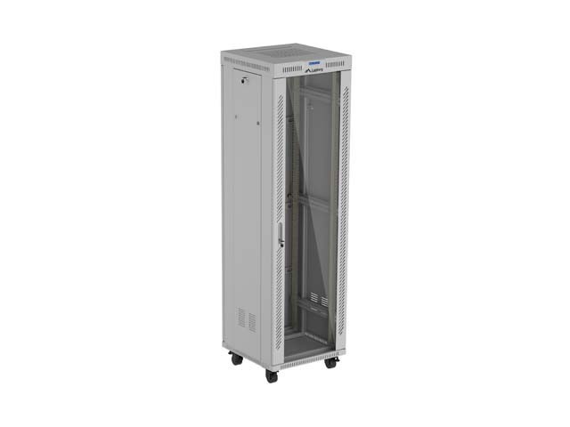 Lanberg Szafa instalacyjna rack stojąca 19" 42U 600x600 szara drzwi     przeszklone  LCD (Flat pack)