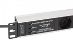 Digitus Listwa zasilająca PDU Rack 19" z zabezpieczeniem przeciwprzepięciowym + filtr EMI/RFI, 7 gniazd Schuko CEE 7/3, kabel 2m, wtyk Unischuko CEE 7