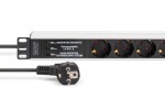 Digitus Listwa zasilająca PDU Rack 19" z zabezpieczeniem przeciwprzepięciowym + filtr EMI/RFI, 7 gniazd Schuko CEE 7/3, kabel 2m, wtyk Unischuko CEE 7