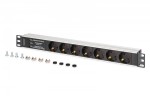 Digitus Listwa zasilająca PDU Rack 19" z zabezpieczeniem przeciwprzepięciowym + filtr EMI/RFI, 7 gniazd Schuko CEE 7/3, kabel 2m, wtyk Unischuko CEE 7