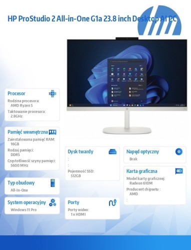 HP Inc. Komputer All-in-One ProStudio 2 G2a R5-40  512GB/16GB/W11P/23.8 D35F2ET