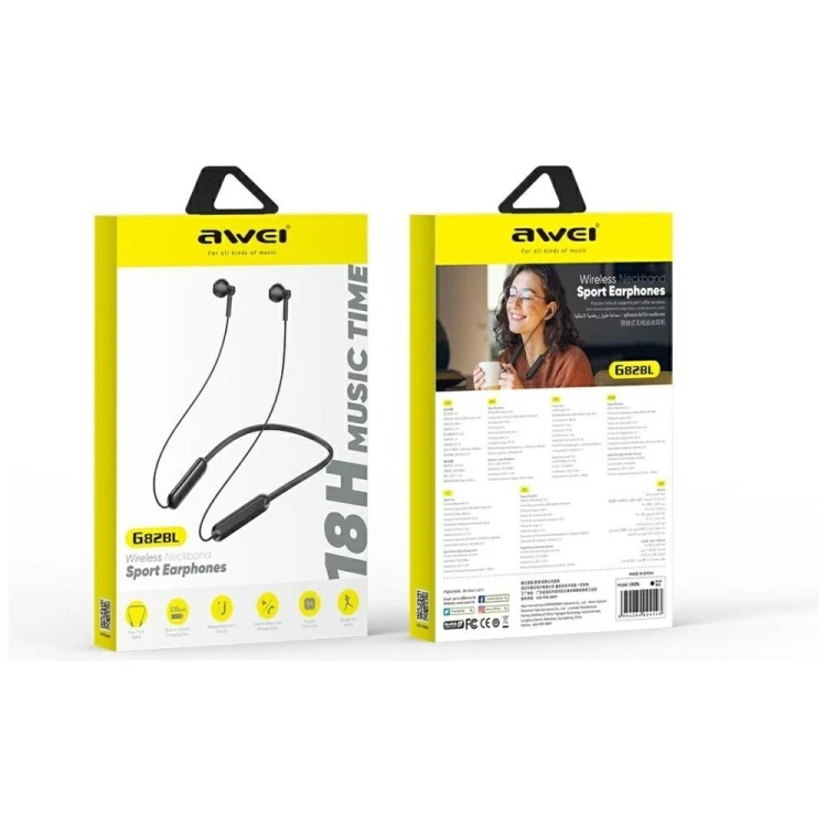 AWEI Słuchawki sportowe G82BL Bluetooth 5.4 czarne