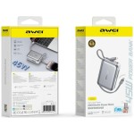 AWEI Powerbank C03 20000mAh 45W USB-A/USB-C + kable Lightning         USB-C - srebrny