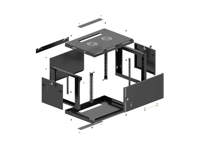 Lanberg Szafa instalacyjna rack wisząca 19 cali 4U 600x450 czarna drzwi metalowe (flat pack)