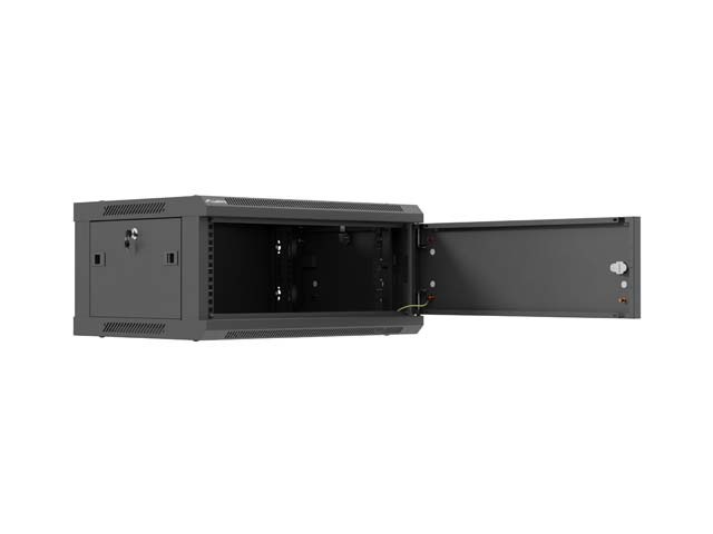 Lanberg Szafa instalacyjna rack wisząca 19 cali 4U 600x450 czarna drzwi metalowe (flat pack)