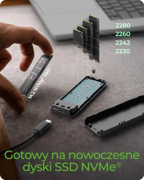 IcyBox Obudowa dysku IB-1805ML-CU31 NVMe M.2 SSD, RGB oświetlenie