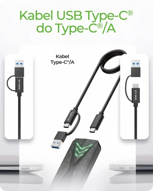IcyBox Obudowa dysku IB-1805ML-CU31 NVMe M.2 SSD, RGB oświetlenie