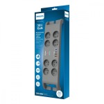 Philips Listwa antyprzepięciowa 2m,8 gniazd, 2xUSB-C, 2xUSB-A,  30W GaN, 2400 J ochrony przeciwprzepięciowej