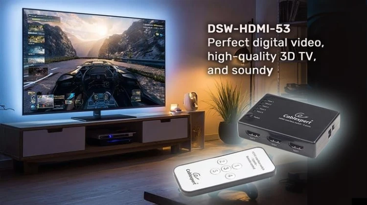 Gembird Przełącznik HDMI z pilotem - pięć nadajników jeden      odbiornik
