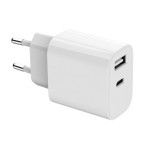 Gembird Ładowarka uniwersalna USB 2-portowa (A+C), 2.4 A, biała