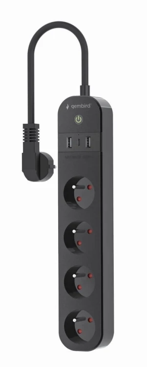 Gembird Inteligentna listwa zasilająca Tuya 4xFR 2xUSB-A 1xUSB-C Czarna
