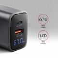 AXAGON ACU-PQ67D Ładowarka sieciowa PD&QC 67W 2-port GaN, Ekran LED, USB-A  + USB-C