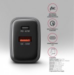 AXAGON Ładowarka sieciowa ACU-PQ67D PD&QC 67W 2-port GaN, Ekran LED, USB-A  + USB-C
