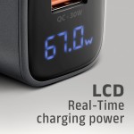 AXAGON Ładowarka sieciowa ACU-PQ67D PD&QC 67W 2-port GaN, Ekran LED, USB-A  + USB-C