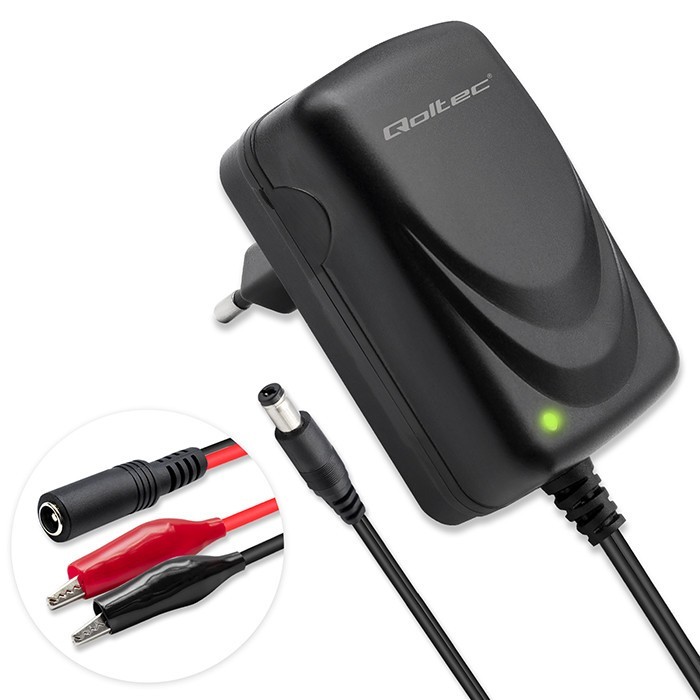 Qoltec Ładowarka do akumulatora AGM GEL STD | Prostownik 6V/12V | 6W |  5.5x2.1 | kabel 1.8m