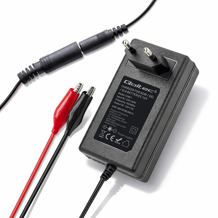 Qoltec Ładowarka do akumulatora AGM GEL STD | Prostownik 24V | 19.2W |  5.5x2.1 | kabel 1.8m