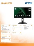 MSI Monitor PRO MP275PG    27 cali/LED/FHD/Flat/100Hz/Czarny