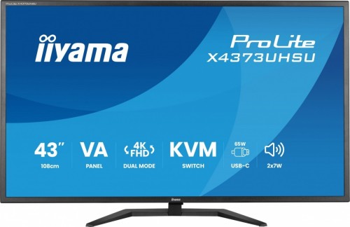 IIYAMA Monitor 43 cale X4373UHSU-B2 4K,VA,2xHDMI,DP,USBCdock (PD95W),       4000:1, USB HUB x4 (2x Type-A, 2x Type-C), KVM, 2 x 7W,450 cd/m2