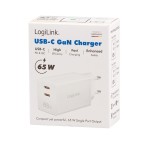 LogiLink Ładowarka sieciowa 2x USB-C, 65W, biała