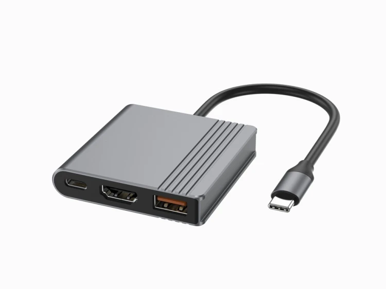 Gembird Adapter wieloportowy USB typu C 3 w 1 (port USB + HDMI +USB-C), gwiezdna szarość