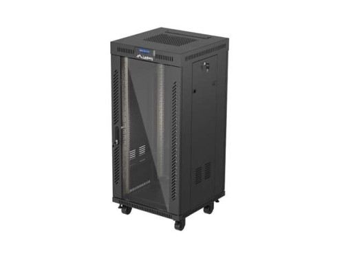 Lanberg Szafa instalacyjna rack stojąca 19" 24U 600x600  czarna drzwi przeszklone LCD ( Flat pack)V2