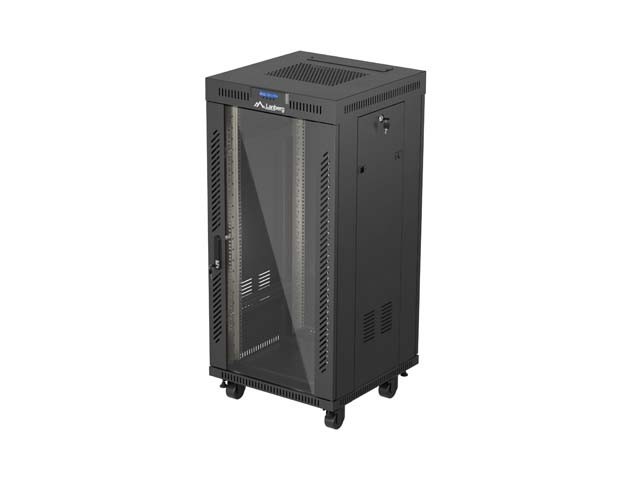 Lanberg Szafa instalacyjna rack stojąca 19" 24U 600x600  czarna drzwi przeszklone LCD ( Flat pack)V2