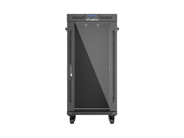 Lanberg Szafa instalacyjna rack stojąca 19" 24U 600x600  czarna drzwi przeszklone LCD ( Flat pack)V2