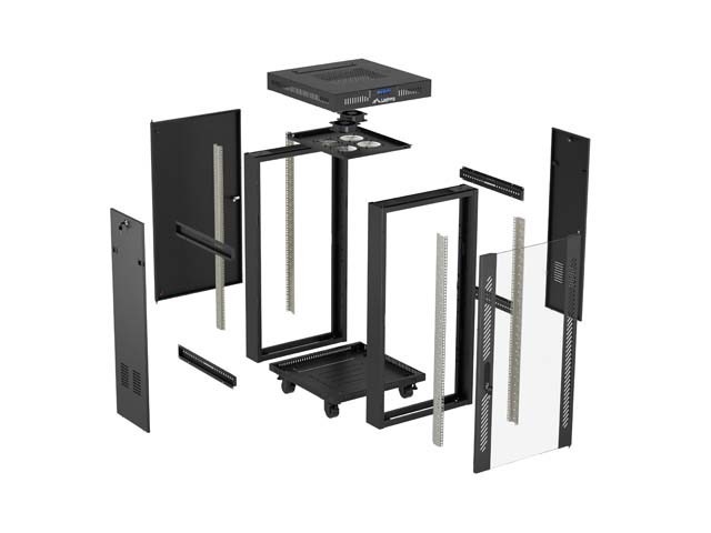 Lanberg Szafa instalacyjna rack stojąca 19" 24U 600x600  czarna drzwi przeszklone LCD ( Flat pack)V2