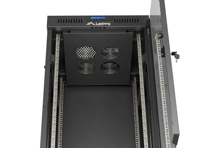 Lanberg Szafa instalacyjna rack stojąca 19" 24U 600x600  czarna drzwi przeszklone LCD ( Flat pack)V2