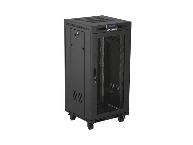 Lanberg Szafa instalacyjna rack stojąca 19" 24U  600x600 czarna drzwi perforowane LCD (Flat pack) V2