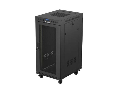 Lanberg Szafa instalacyjna rack stojąca 19" 24U 600x800 czarna drzwi perforowane LCD ( Flat pack) V2